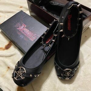 Demonia Black Pentagram Spike Ballet Flats
